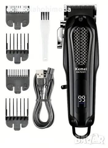 Професионалнa машинка Kemei, 4 приставки, USB- Презареждаща батерия, Регулируема глава, Безжичнa