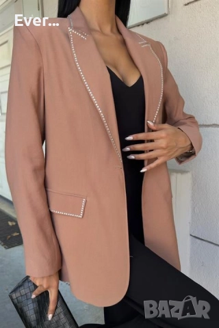 Блейзър с камъни в цвят камел, снимка 7 - Сака - 52316956