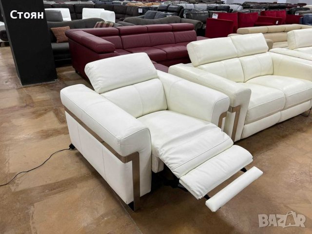 Бели кожени дивани две двойки и фотьойл "Moreno", снимка 2 - Дивани и мека мебел - 39712172