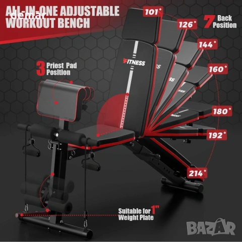 Регулируема лежанка за домашен фитнес, сгъваема, до 320 кг, снимка 3 - Фитнес уреди - 53632966