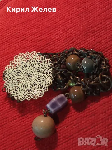ФЛОРАЛНА ФИЛИГРАНЕН Тип МЕСИНГОВА ВИНТИДЖ ГРИВНА с ЦВЕТНА АРТ КЕРАМИКА 30523, снимка 9 - Гривни - 47298445
