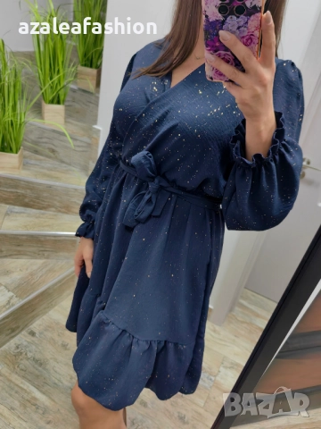Синя рокля с блясък, снимка 5 - Рокли - 52771413