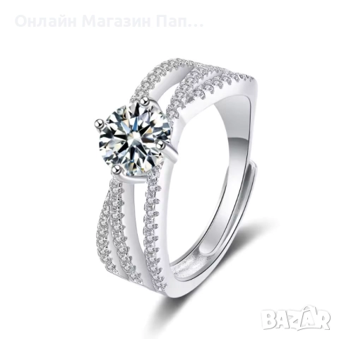 SMTCAT Сребърен Пръстен 925 с Кръстосан Дизайн и 7мм Циркон