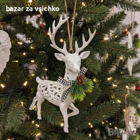 Коледни играчки за елха „Winter White Elegance“ – луксозни висящи декорации с натурален завършек и с, снимка 5 - Други - 52407509