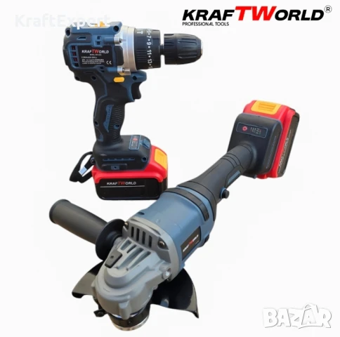 Акумулаторен Винтоверт и Безчетков Ъглошлайф KraftWorld, снимка 2 - Винтоверти - 50482821
