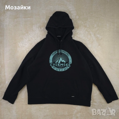 Chiemsee Hoodie XXL органичен памук, като ново, черен с тюркоазен принт
