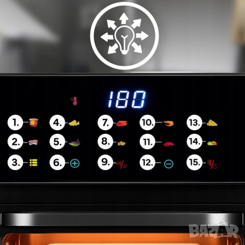 Еър фрайър и фурна 2-в-1 , XXL Капацитет 8.5L, 1350W, 10 Програми, LED Тъч дисплей, снимка 3 - Други - 53811313