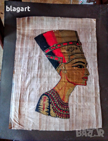 картина на папирус-Нефертити, снимка 1 - Антикварни и старинни предмети - 36367547