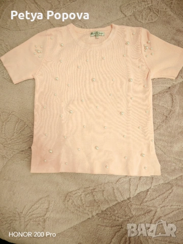 Блуза плетиво с къс ръкав с перли