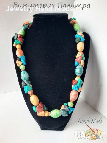 Цветно колие"Хаус"+брошка, снимка 2 - Обеци - 35722792