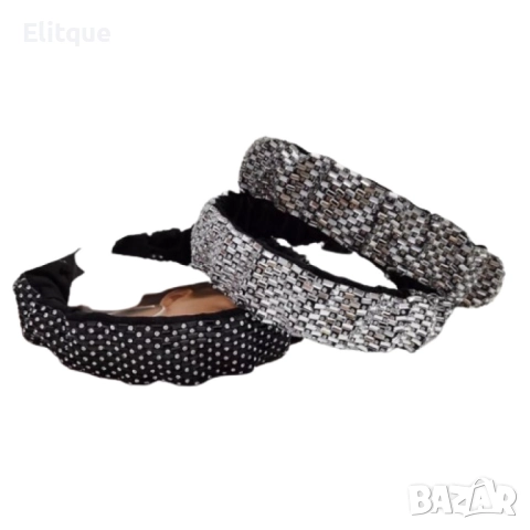 Модерна широка кадифена диадема тип лента за глава с бляскави кристали, снимка 5 - Други - 52889175