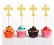 12 бр картонени златни кръста кръст ангел топер топери украса пита мъфини кексчета кръщене декор, снимка 2