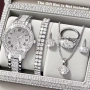 Комплект от 6 бр. Луксозен дамски кварцов часовник + Елегантен бижутериен комплект., снимка 1