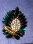 СТАРА ПОЗЛАТЕНА БРОНЗОВА ФЛОРАЛНА РЕТРО БРОШКА с ФАСЕТИРАНИ БЛЕСТЯЩИ КРИСТАЛИ 37018, снимка 3