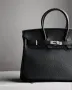Черна кожена чанта тип Hermes Birkin, снимка 6
