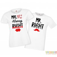 Tениски за влюбени Mr Right & Mrs Always Right, снимка 3 - Тениски - 35718972