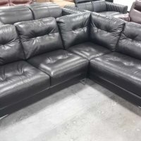 Черен кожен ъглов диван - естествена кожа, снимка 2 - Дивани и мека мебел - 40284648