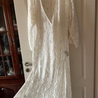 Фабрично плетиво плажна бяла  памук дантелена наметка плажна дълга риза кафтан плажна дълга рокля, снимка 4 - Рокли - 41610373