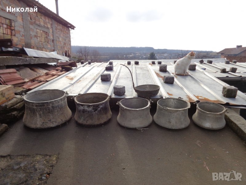 Стари медни котли и тава., снимка 1