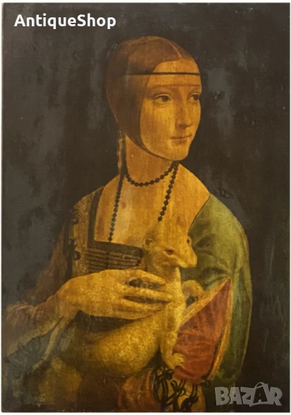 Картина, Леонардо, Винчи, Дама, хермелин, пано, стена , снимка 1