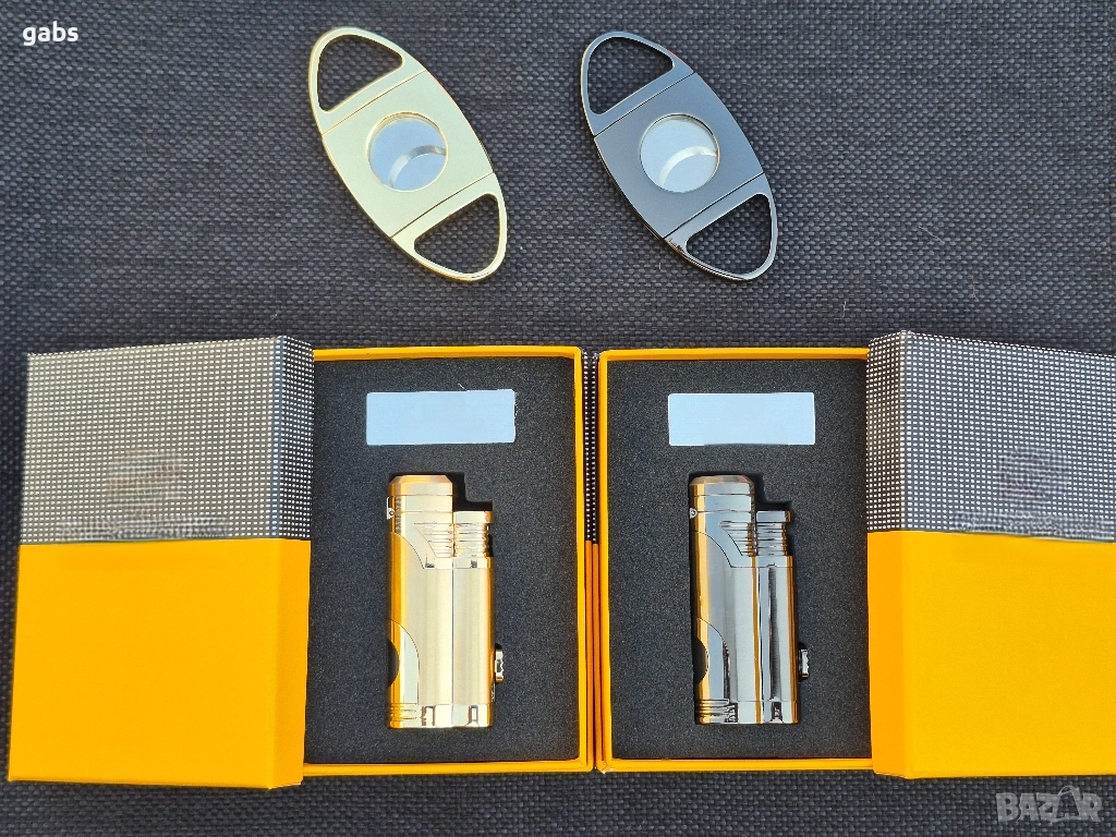 Стилна запалка за пури с лого и подарък резачка в подаръчна кутия, снимка 1