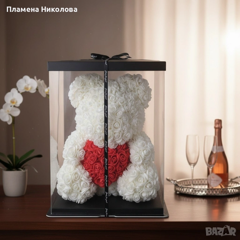 Мече от рози,  с подаръчна кутия- различни размери, снимка 1