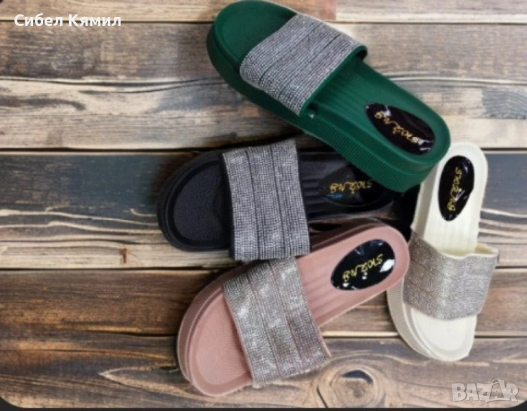 Изискани дамски плажни чехли със завладяващ блясък, снимка 1