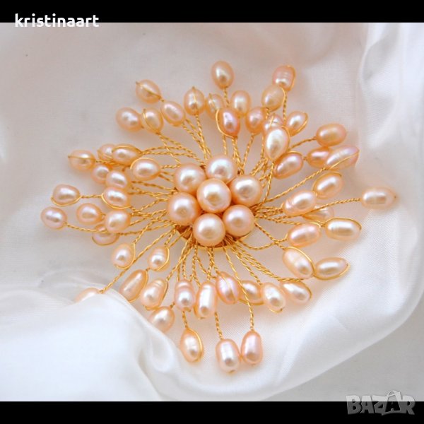 Изискана брошка  от естествени розови перли , снимка 1