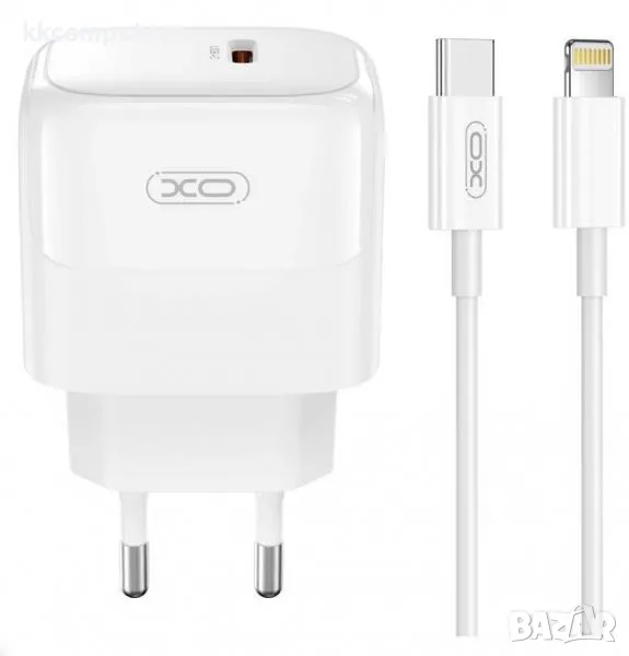 Зарядно/Адаптер 220V / XO-L136 PD 20W + Type-C - Lightning Кабел / Бял / Баркод : 456415, снимка 1