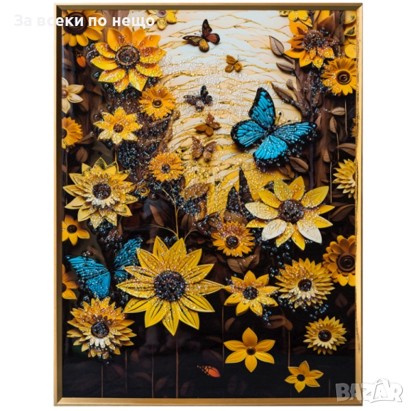 Картина Цветя с пеперуди с рамка, 60*80 см Код P1357, снимка 1