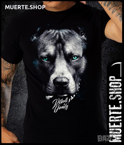 Черна тениска с щампа BLUE EYED PITBULL, снимка 1