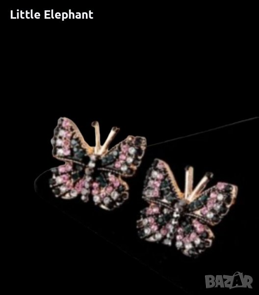 Сребърни обеци пеперуди,black and pink цирконии,колекция"Butterflies"/нови, снимка 1