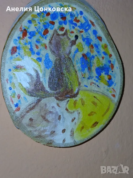 Рисунка акрил върху дърв. шайба, снимка 1