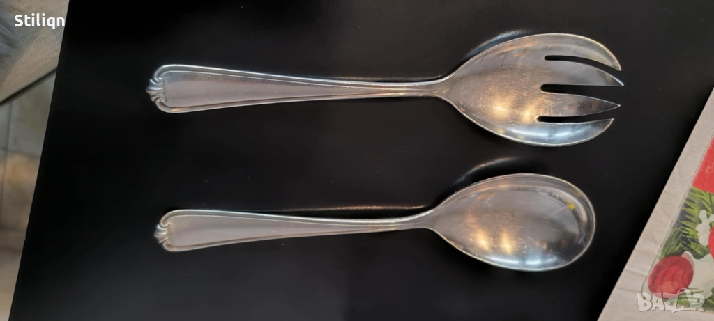 Комплект от големи прибори за салата дълбоко посребрени!, снимка 1