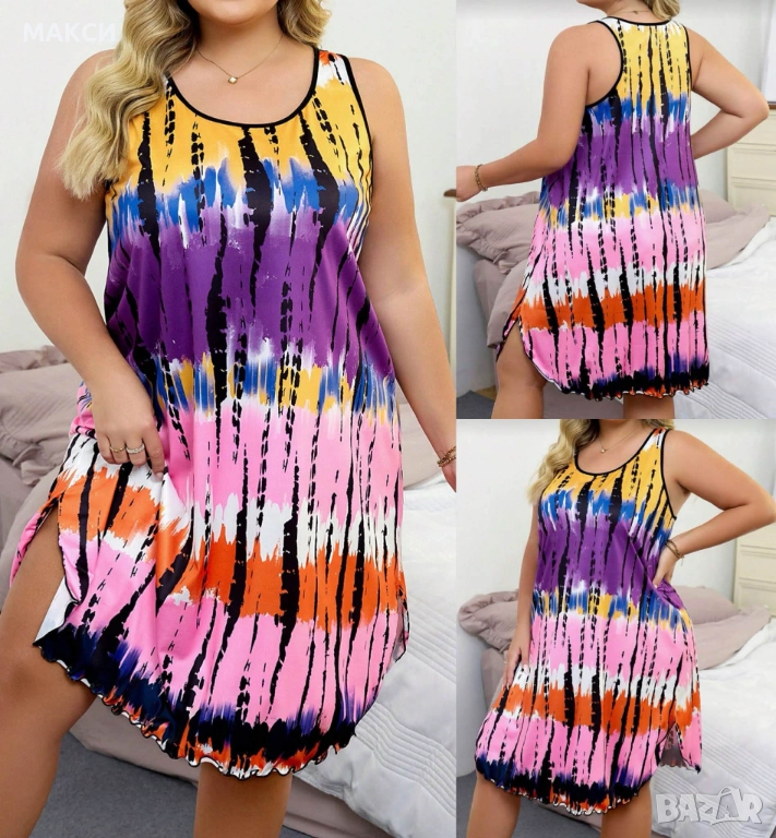 Макси модерна силно еластична рокля без ръкави в многоцветен атрактивен ярък десен  + оверлог краища, снимка 1