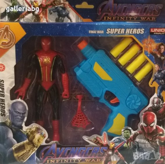 Комплект фигурка на Спайдърмен + пистолет с меки стрелички (Spiderman, Nerf, Marvel), снимка 1