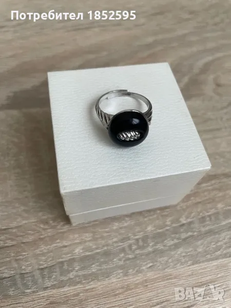 Сребърен пръстен с черен камък Оникс., снимка 1