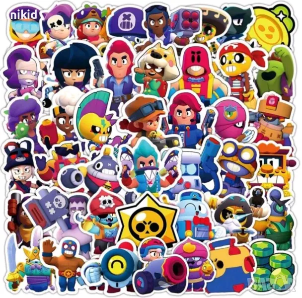 50 бр Брау Старс Brawl stars самозалепващи лепенки стикери за украса декор картонена торта ръчна изр, снимка 1