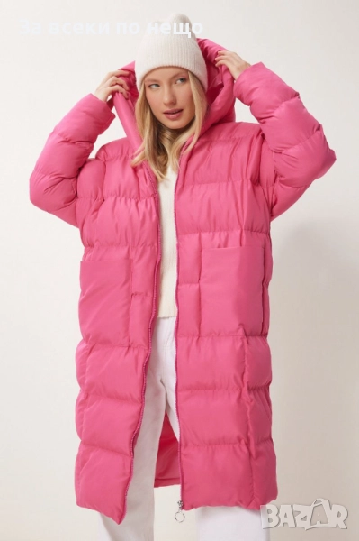 Дамско Дълго Розово Зимно Яке Със Силиконов Пълнеж И Качулка Код S10, снимка 1