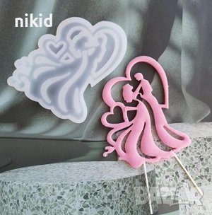 Булка Младоженец младоженци сватба грамаден силиконов молд топер смола фондан шоколад гипс близалки, снимка 2 - Форми - 40011557