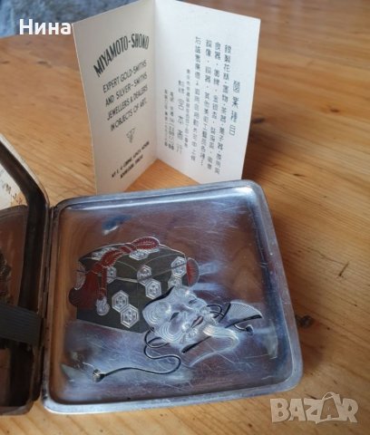 Сребърна Японска Табакера MIYAMOTO - SHOKO - гравирана японска табакера , снимка 5 - Табакери - 39136526