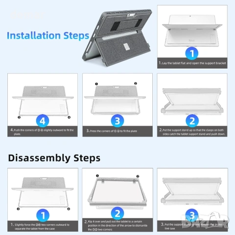 Защитен калъф за Microsoft Surface Pro 11/10/9/8 13-инча с каишка и стойка, сив, снимка 6 - Калъфи, кейсове - 53053498