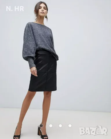 Черна пола Vila Faux Leather Pencil Skirt, снимка 3 - Поли - 56297568