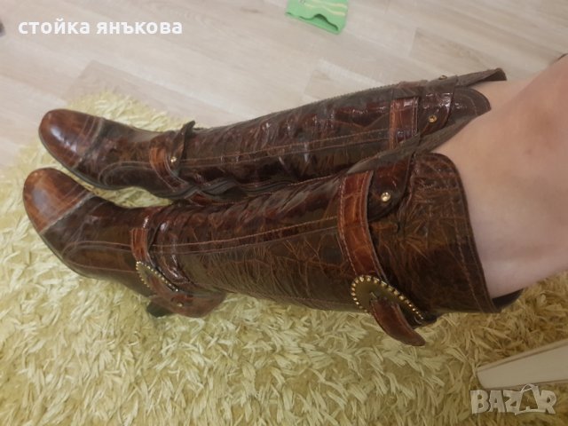 Продавам кафяви ботуши естествен лак., снимка 3 - Дамски ботуши - 35664859