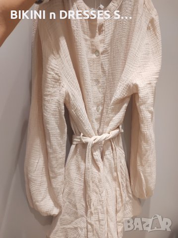 Уникална бежава рокля памучна с колан 100% памук, снимка 3 - Рокли - 42104358
