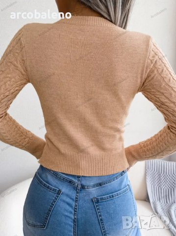Дамски пуловер с изрязан дълъг ръкав с кръгло деколте, 3цвята - 023, снимка 3 - Блузи с дълъг ръкав и пуловери - 39894802
