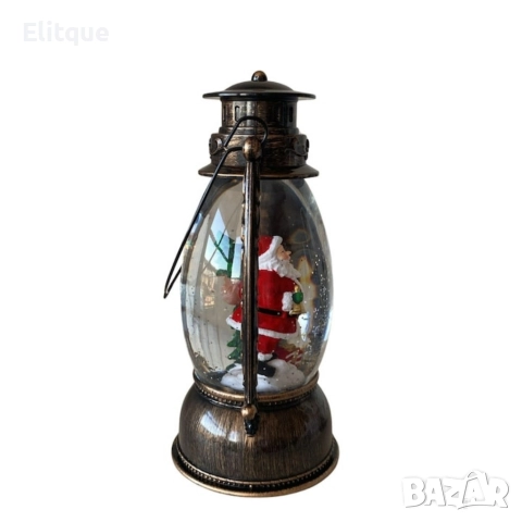 Коледен декоративен фенер – LED светлина, въртяща се фигурка на Дядо Коледа, снеговалеж и музика, снимка 3 - Декорация за дома - 52749994