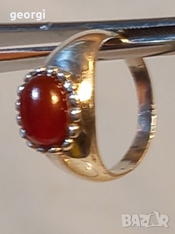 Стар сребърен пръстен с червен кехлибар , снимка 3 - Пръстени - 39329129