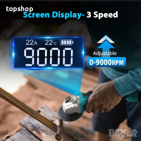 НОВ безжичен безчетков ъглошлайф Avhrit AG034 2X4.0AH батерии, 21V, 9000 об/мин, бързо зарядно ..., снимка 8 - Други инструменти - 50553488