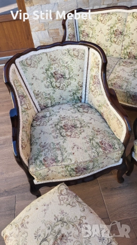 Френска холна гарнитура с гобленова дамаска , снимка 9 - Дивани и мека мебел - 52790049